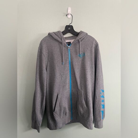 Vintage Fox Racing Grey Blue Hooded Full Zip Sweatshirt SZ M - Picture 1 of 8